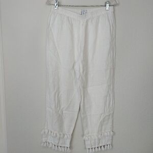 Antibes Blanc 100% Linen Tassle Hem Pull On Pants White Size Meduim